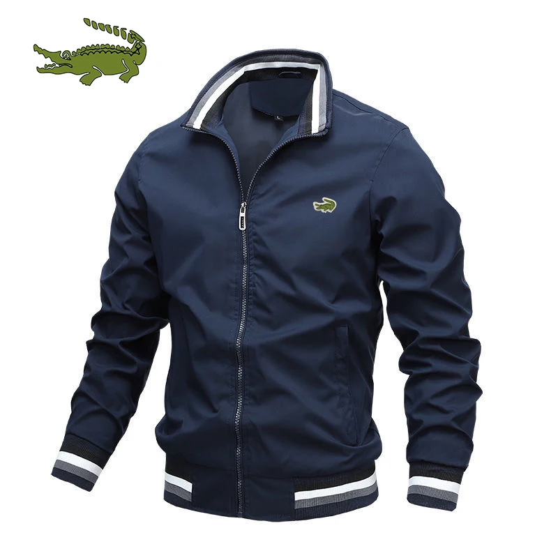 

Men's business fashion jacket stand collar print casual zipper jacket outdoor sports coat windbreaker