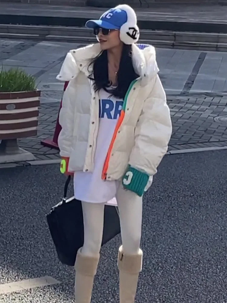 Winter Warm Jacket Letter Knitted Cuff Cotton-padded Jacket Women's Fashion Cotton-padded Clothes Loose Thickened Jacket