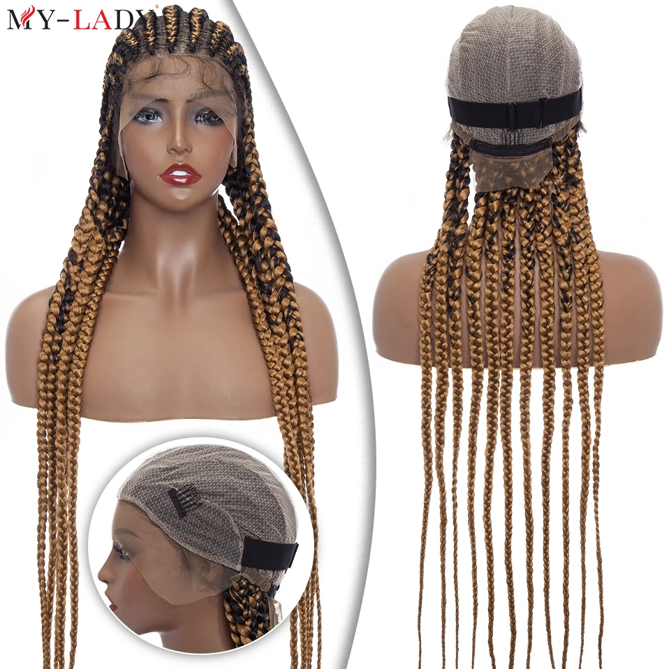 

My-Lady 38inch Synthetic Full Lace Wigs Cornrow Braided Long Straight Box Braides Wig With For Brazilian Black Women Afro Wigs