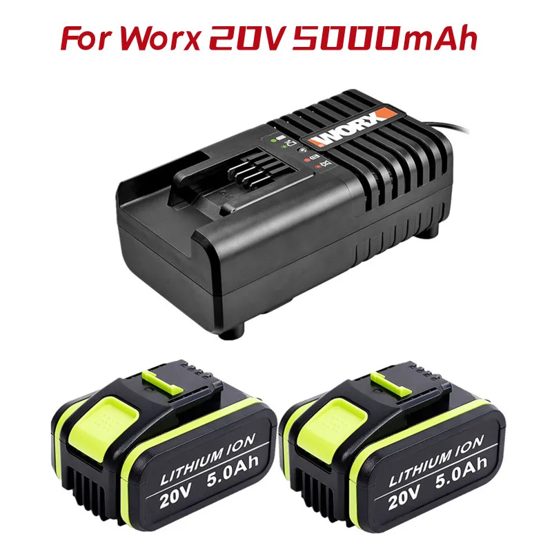 

1-3Pack 20V 5.0Ah/5000mAh Lithium ion Battery Replacement for Worx WA3551 WA3551.1 WA3553 WA3553.2 WA3641 Battery+Charger