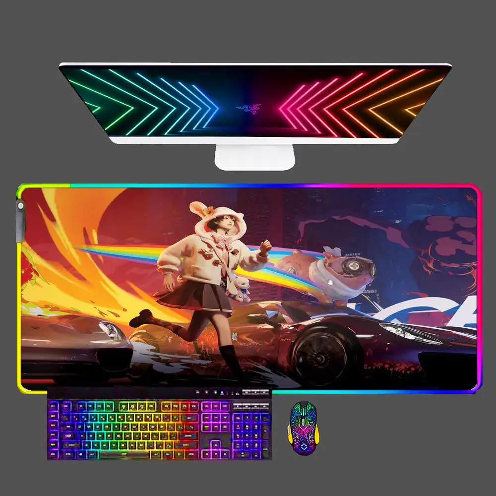 

LED Mouse Pad XXL Anime Gaming Accessories Ace Race Overdrive RGB Mousepad Gamer PC Computer Keyboard Desk Mat soft Varmilo CS