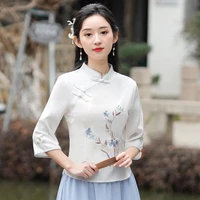 cheongsam women stand collar hanfu tops 2022 spring cotton blend embroidery tradition chinese style slim fit tang costume shirts