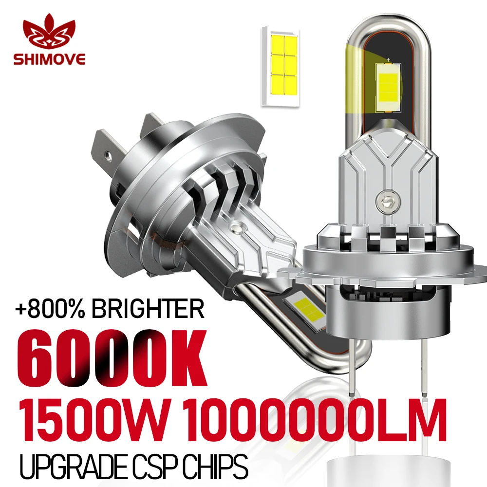 Фото Светодиодные лампы для фар 1500W Turbo H7, 1000000LM, мини-лампа 1:1 9054 CSP, беспроводные с вентилятором для автомобиля, Plug and Play, 6000K, CANBUS №1