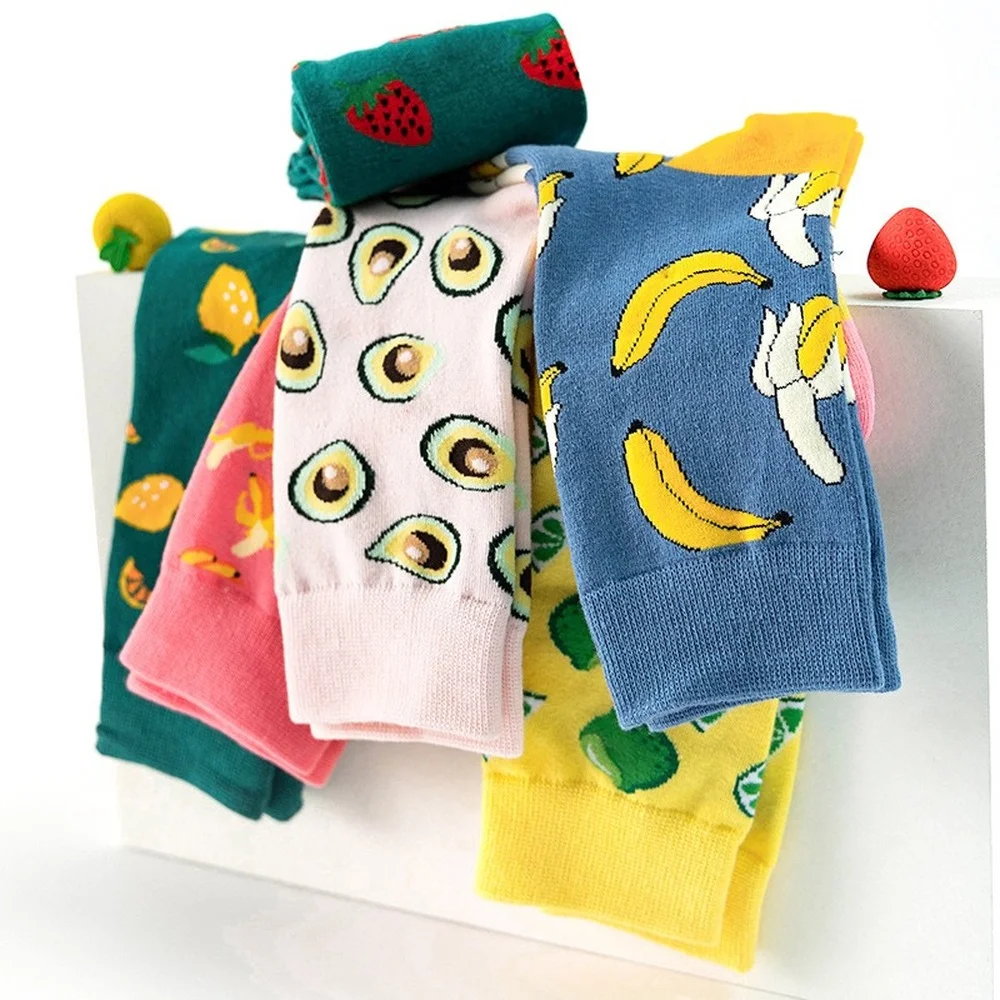 Harajuku Kawaii Cute Fashion Colorful Cotton Socks Women Pink Fruit Lemon Waterlemon Banana Novelty Funny Socks