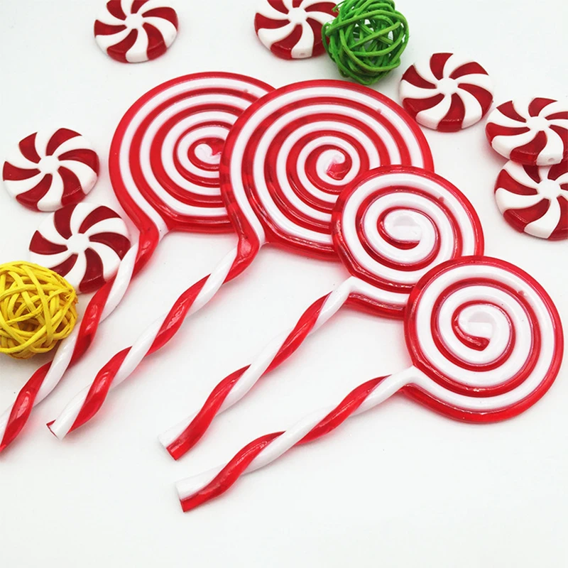 1/6pcs Christmas Tree Candy Lollipop Cane Hanging Decorations Red White Plastic New Year Pendant Simulation cartoon candy