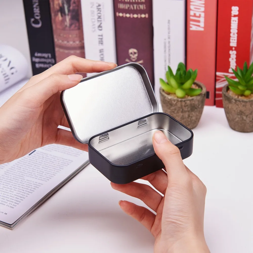 10Pcs Empty Metal Tins 9.5x6x2.2cm Rectangle Flip Storage Containers Jars Portable Jewelry Coin Candy Parts Crafts Packaging Can