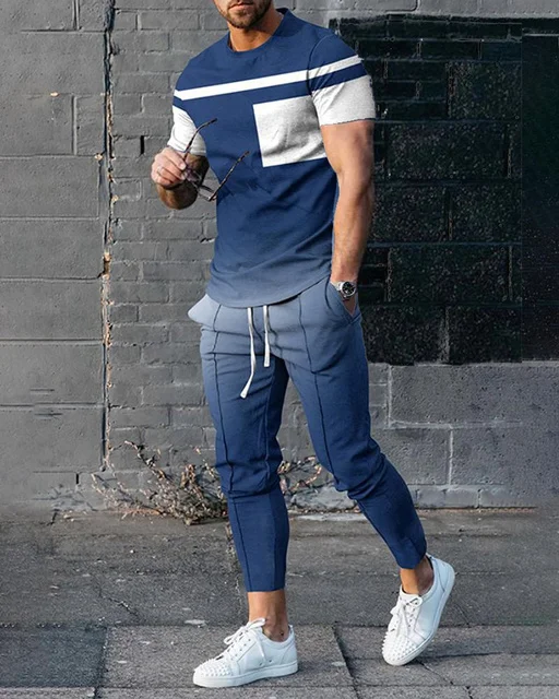 

3D Printed Sort Sleeve Suit Sprin Men Tracksuit Set Joer Clotin For Man Casual Tsirts+Trousers 2 Piece Outfits Streetwear