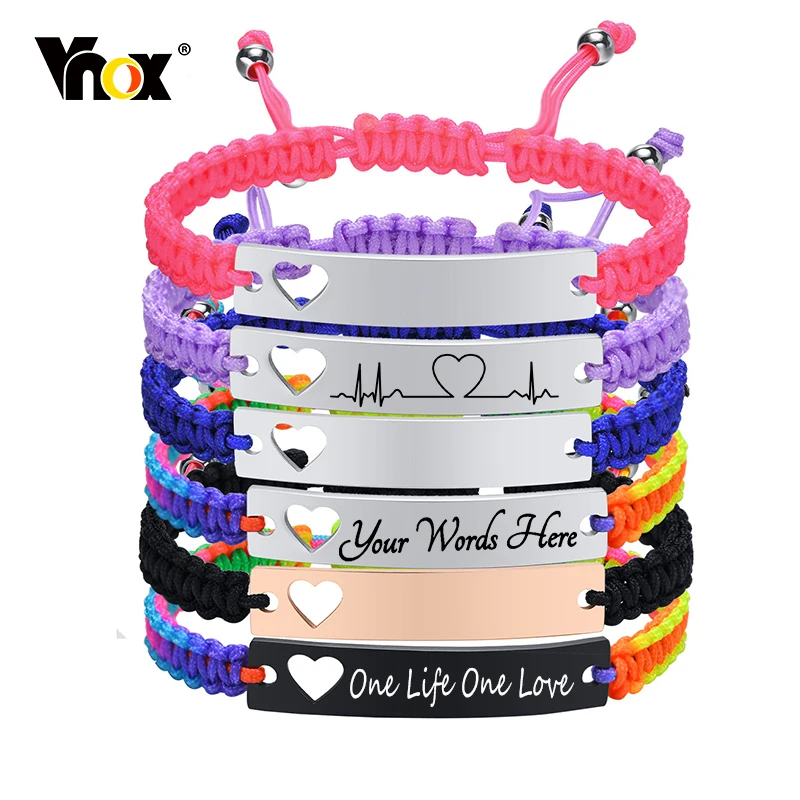 

Vnox Customize Handmade Rope Braided Nameplate ID Bracelets for Men Women,BFF Friendship Bridesmaid Gift Jewelry, Adjustable