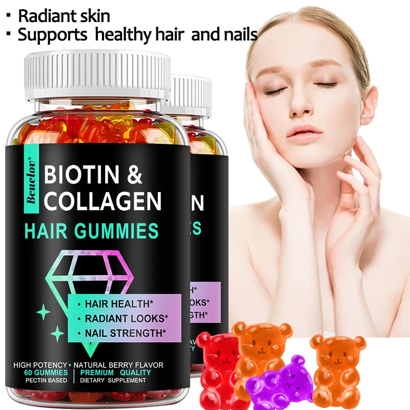 

Hair Growth Vitamin Gummies for Men and Women Contains Biotin, Collagen - Boosts Hair, Nails Skin-Healthy Hair Growth Supplement