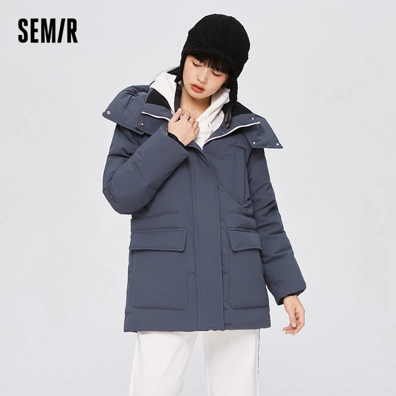 

Semir Women Detachable Hooded Medium Length Down Jacket Parka Winter 2022 The New Type Waterproof Warmth