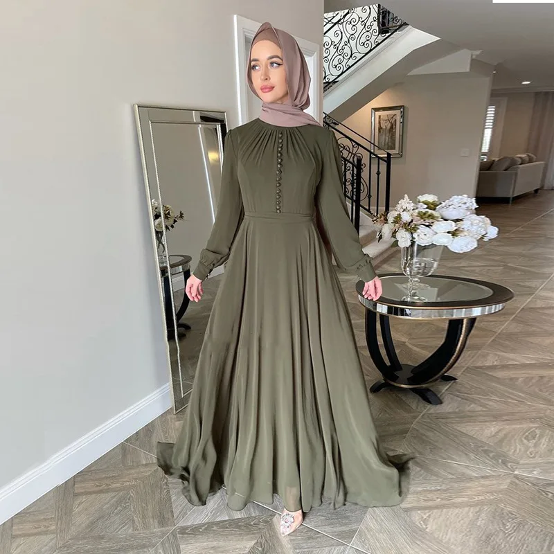 Robe Femme Musulmane Fashionable New Double-layer Chiffon Gown Stitched Button Dress Saudi Arabia Abayas For Women