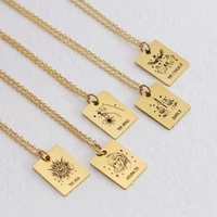 vintage personality stainless steel square brand clavicle chain necklace for women tarot brand pendant necklace fashion jewelry