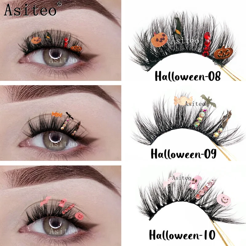 

Asiteo Halloween Colored Lashes Faux Mink Long 25mm Butterfly DIY Cosplay Party Exaggerated Soft Handmade Fluorescent Eyelashes