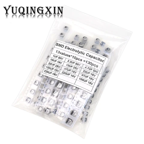 Набор SMD алюминиевых электролитических конденсаторов YUQINGXIN 130 шт.