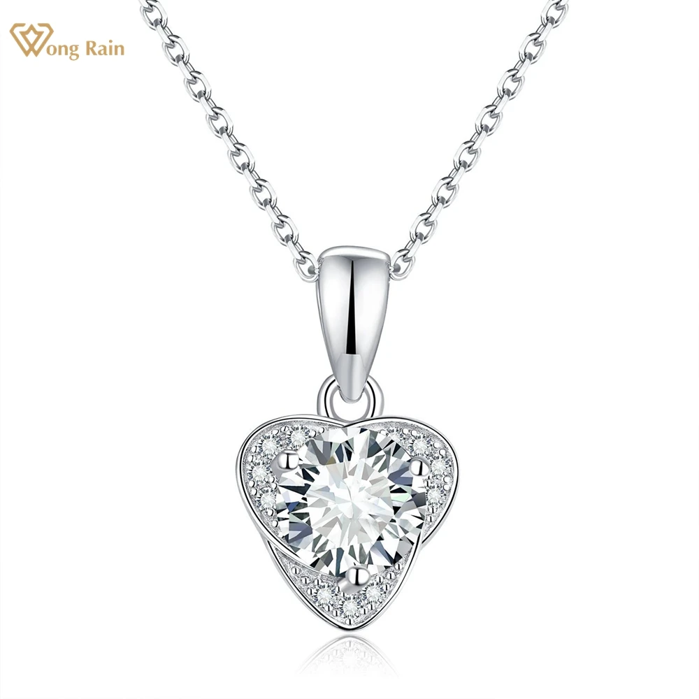 

Wong Rain 100% 925 Sterling Silver VVS1 3EX 6.5MM Round Cut Real Moissanite Diamonds Gemstone Heart Necklace Pendent Jewelry GRA