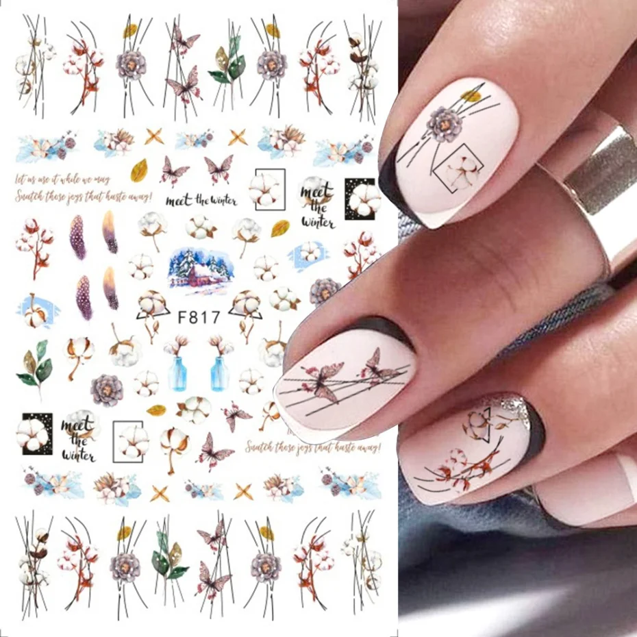 

Butterfly with Line 3D Nail Stickers Flower Mistletoe Triangle Square Self-Adhesive Slider Decal Manicure Nails Accessories
