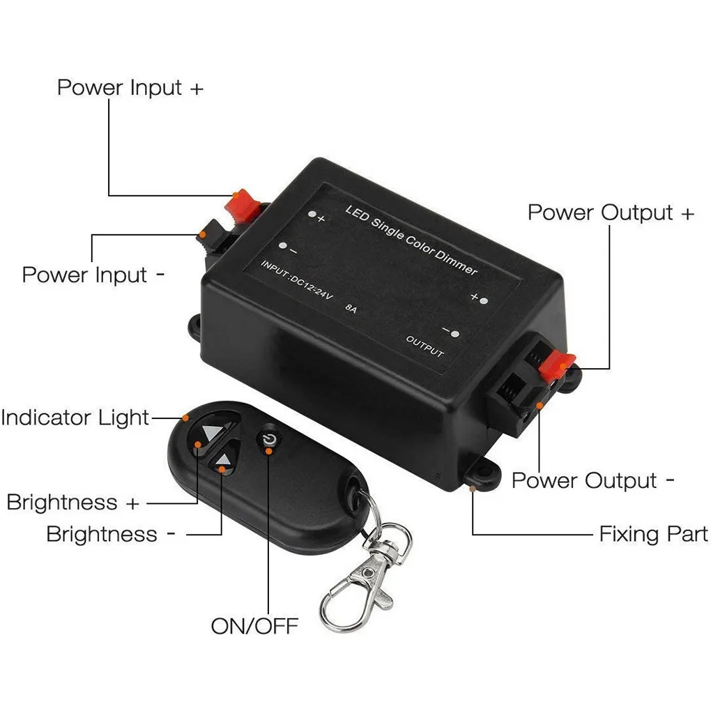 

DC12-24V LED Single Color Strip Light Wireless RF Remote Controller Dimmer for SMD 5050 3528 3 Keys