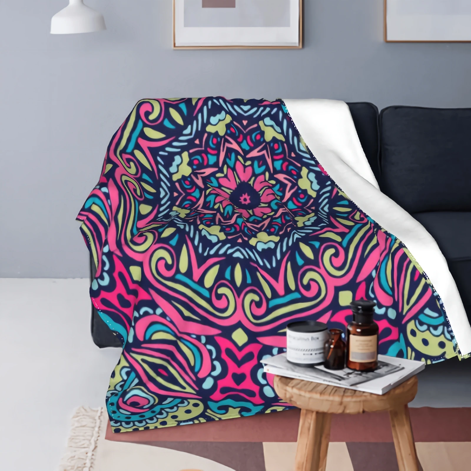 

Abstract Colorful Mandala Ultra Soft Flannel Blanket Bedding for All Season Traveling Camping Home Decor