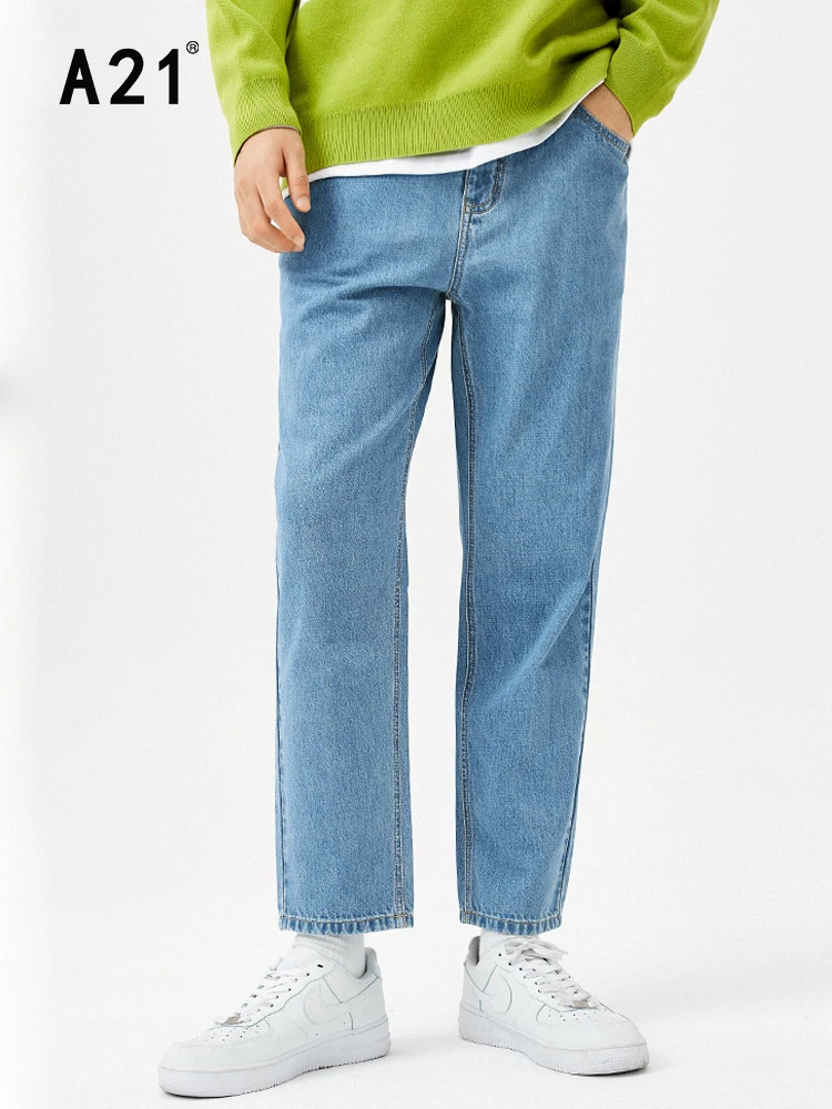A21 Men's Vintage Casual Straight Jeans for Summer 2022 Simple Fashion Low Waist 100% Cotton Trousers Male Slim Fit Denim Pants