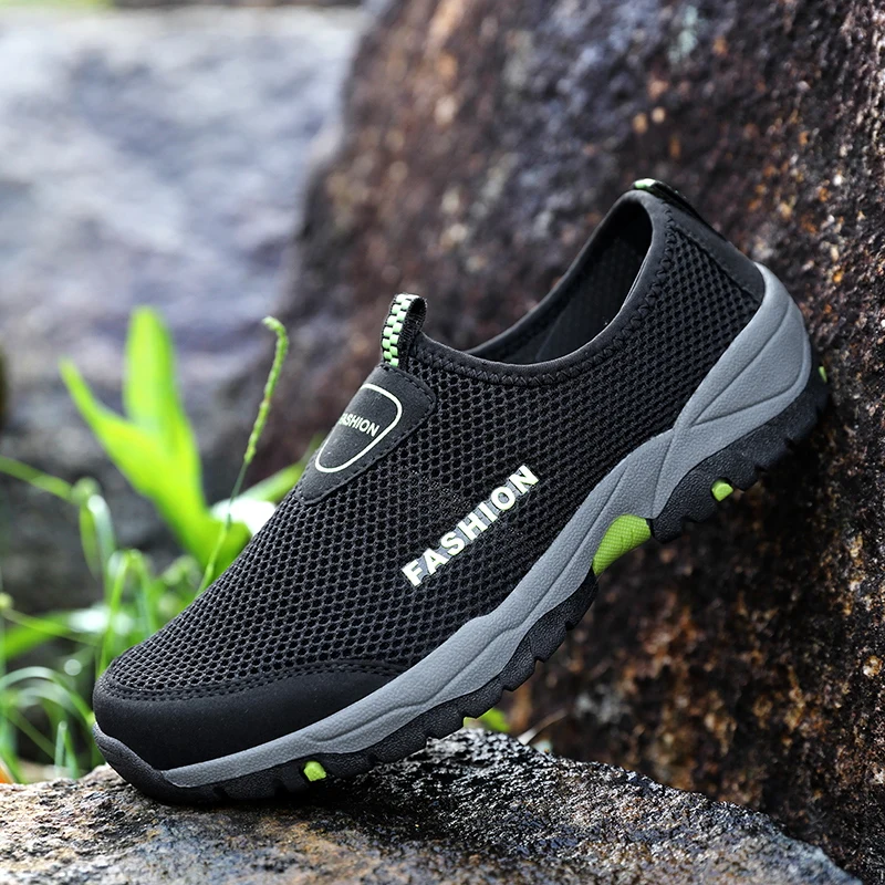 

Кроссовки мужские сетчатые без шнуровки, повседневные спортивные прогулочные туфли, лоферы, Уличная обувь, большие размеры 46, лето
