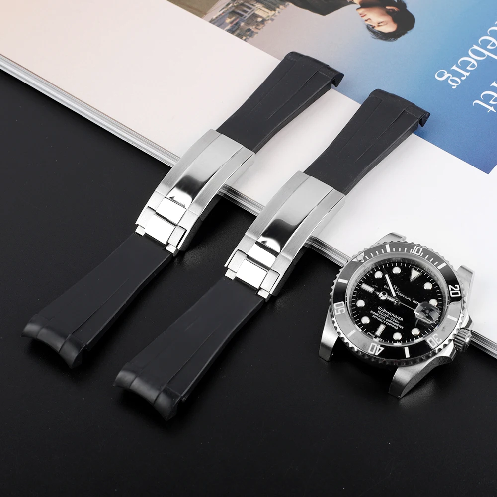 Резиновый ремешок для часов с изогнутым концом 20 мм Rolex Submariner GMT Master 2 yachmaster Explorer