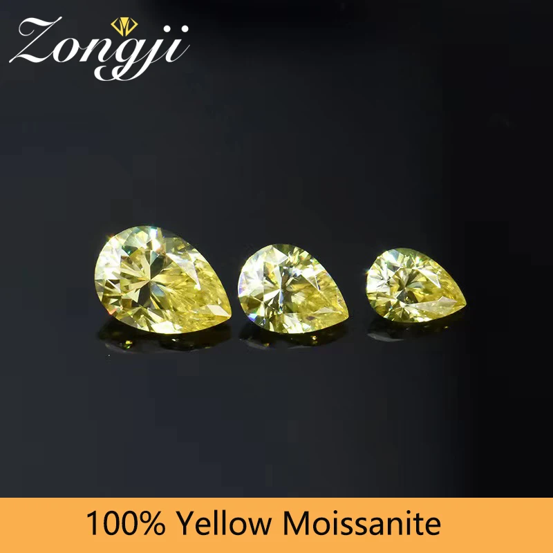 

ZONGJI Loose Moissanite Stone Pear Yellow Color Brilliant Gemstone Diamond VVS Clarity Engagement Jewelry Making