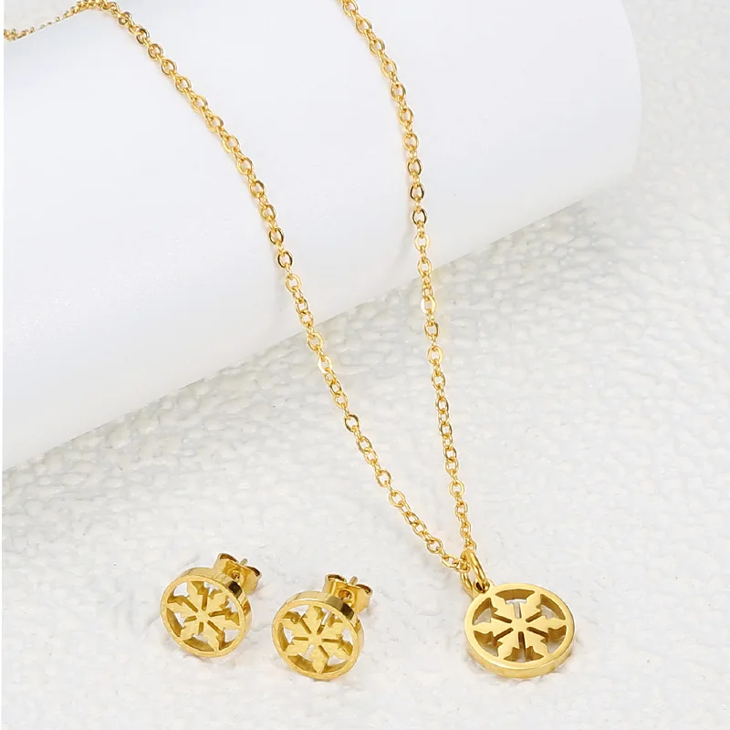 

Qualified Women Jewelry Set Fashion Simple Snowflake Pendant Necklace With Elegant Earrings Party Gift
