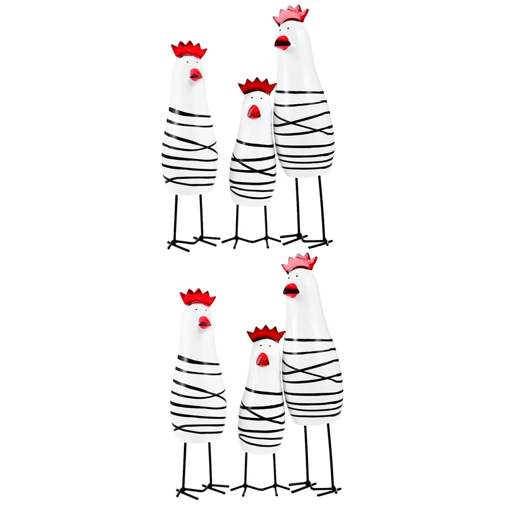 

6Pcs Wooden Chicken Ornament Housewarming Retro Chicken Adornment for Gift