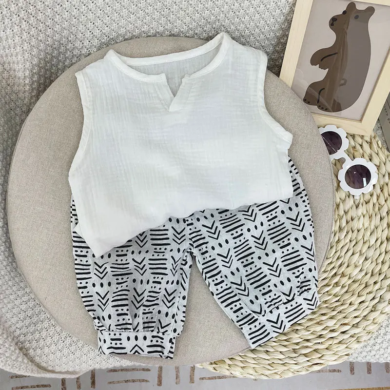 

2022 Summer Boys Clothing Sets Casual Children Clothes Soft Sleeveless T-shit+Pants 2pcs Suits Toddler Girls Fashion Tracksuits