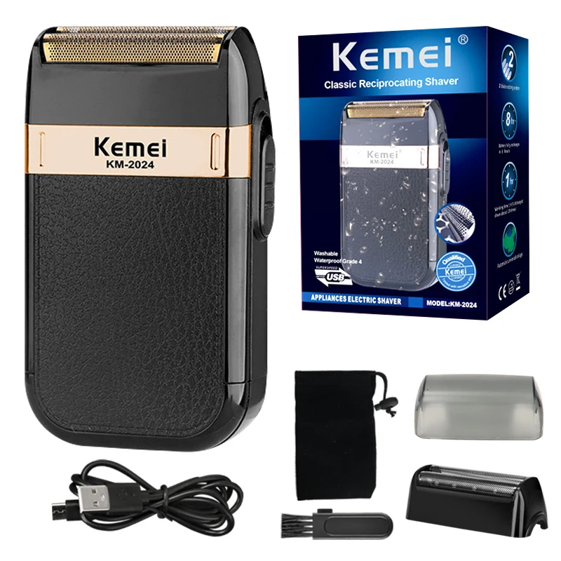 Kemei Electric Shaver for Men Twin Blade Waterproof Reciprocating Cordless Razor USB Rechargeable Shaving Machine Barber Trimmer