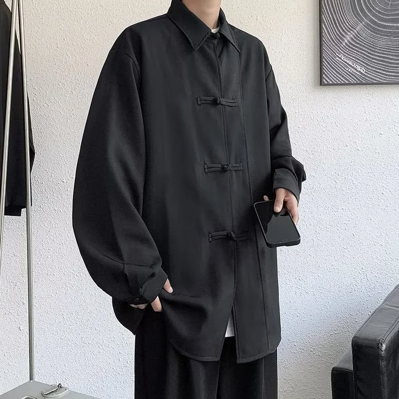 

New Chinese Style Pan Button Shirt Men Long Sleeve Hanfu Tang Dress with Apertura Shirt Yamamoto Yoshi Men's Coat Spring