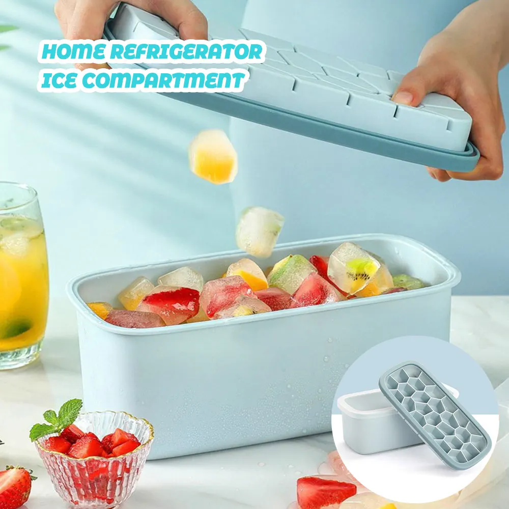 

Ice Cube Storage Box Multifunctional Ice Box with Llid for Home Refrigerator Large Capacity Silicone Ice Tray Food Grade RERI889