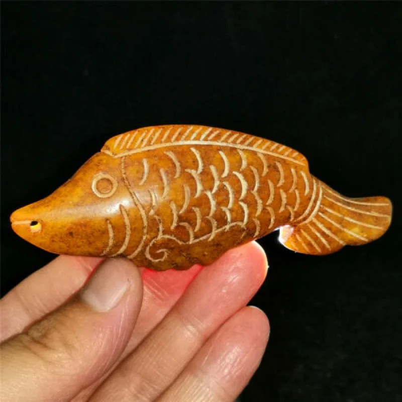 

Chinese Old Rare Jade Jade Hand Carved Pendant Necklace Statue Fish