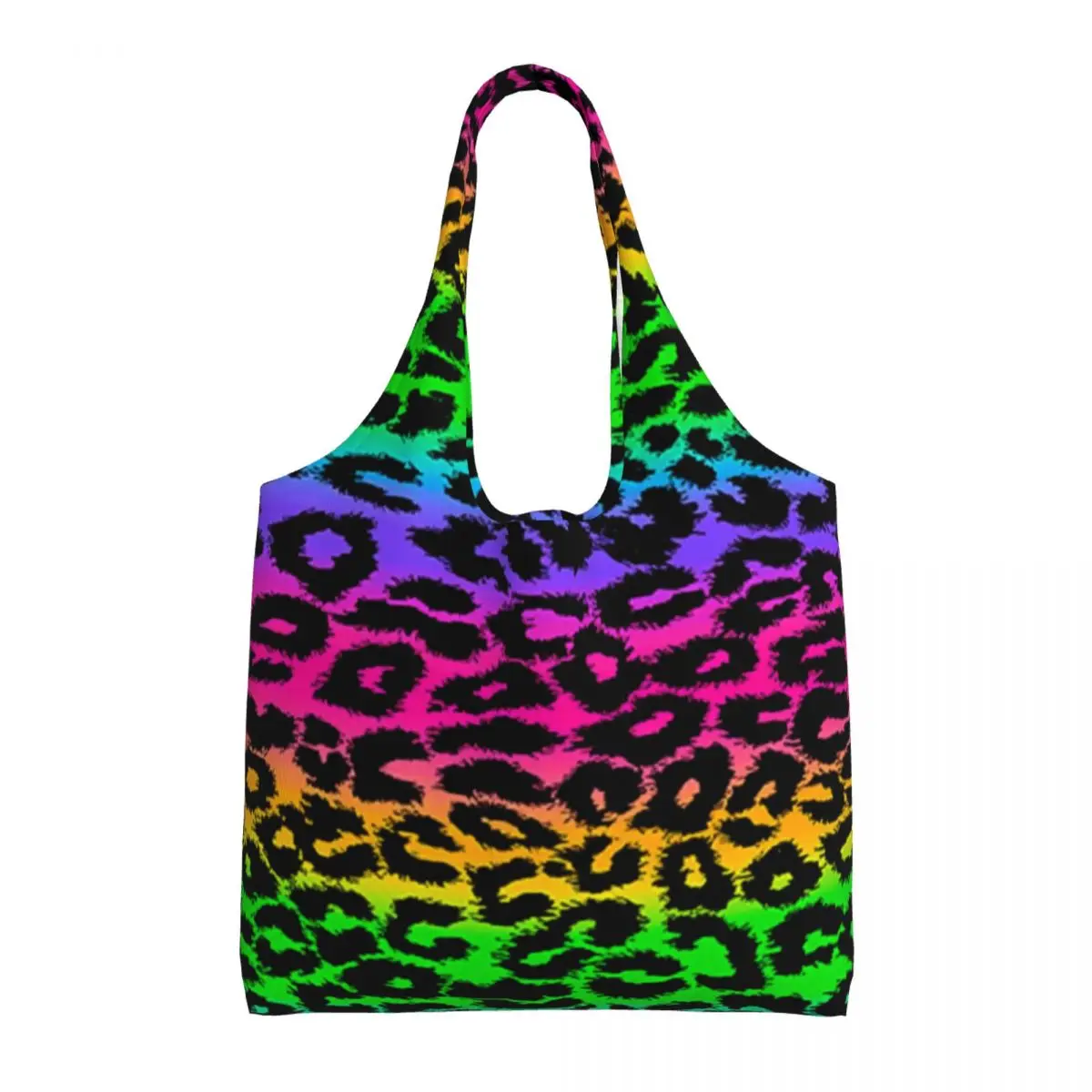 

Сумка для покупок в стиле ретро 80-х с радужным леопардовым принтом, школьная сумка для учеников, модные эстетические сумки из полиэстера