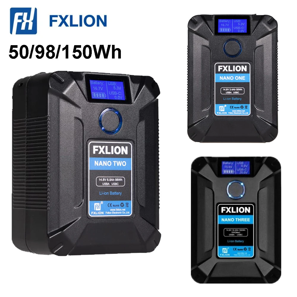 Компактная аккумуляторная батарея FXLION Nano 50/98/150WH с V-образным креплением для камер, видеокамер, больших светодиодных ламп, мониторов, MacBook и смартфонов