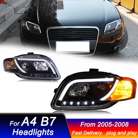 Автомобильные светодиодные фары для Audi A4 B7 2005-2008 в новом стиле, полностью светодиодные DRL, динамические сигнальные фары, биксеноновые фары, аккумулятор