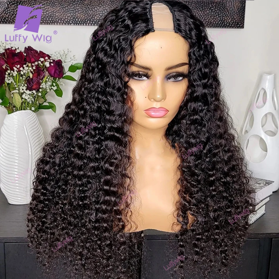 Kinky Curly V Part Wig Human Hair Brazilian Remy Upart Wigs Glueless 180Density U Part Wig For Black Women Luffywig