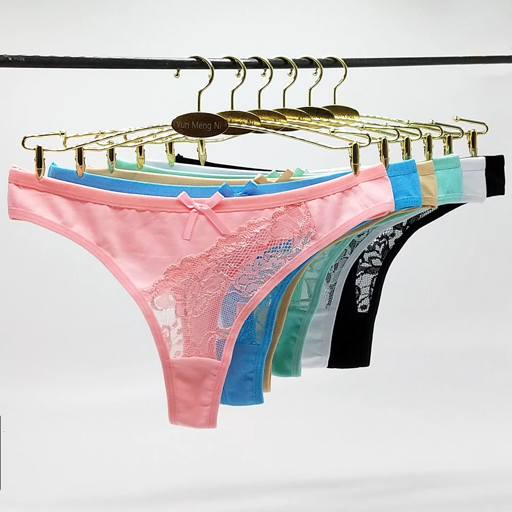 

5Pcs/Lot Ladies G Strings Sexy Lingerie Culottes Femme Pink Lace See Through Panties Women Tangas Cotton Underwear Female Thongs