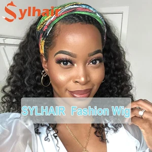 Sylhair Deep Wave Short Headband Wig Synthetic Hair Heat Resisant Blonde Curly Natural Head Band Wig With Scarf For Black Women