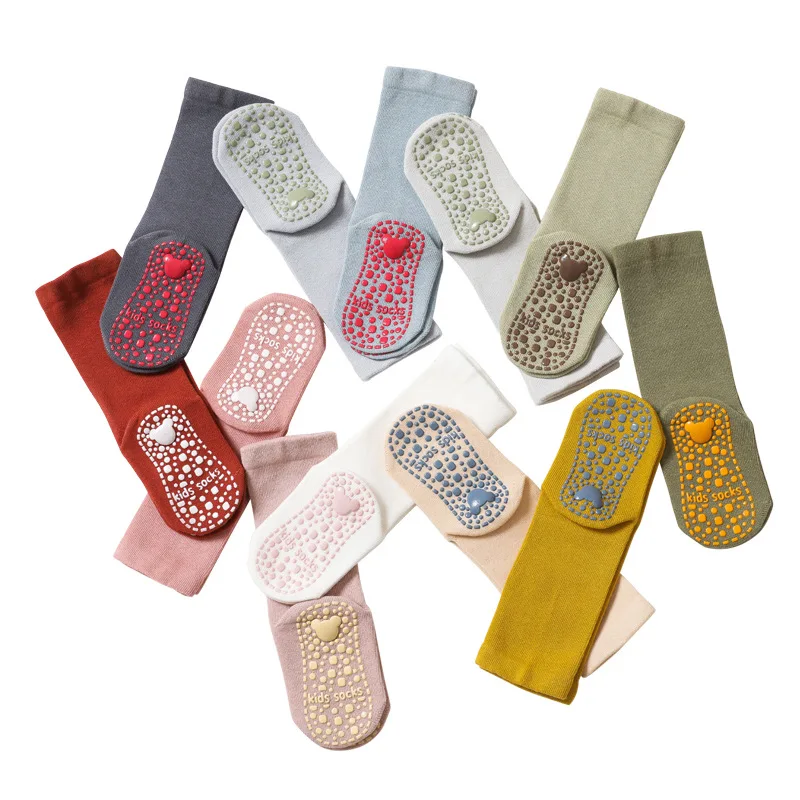 

1 пара, детские Нескользящие однотонные хлопковые носки до пола