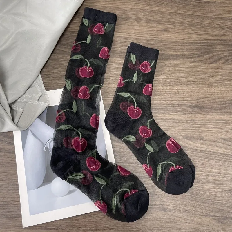 Ультратонкие прозрачные женские носки с разрезом на носках летние красные