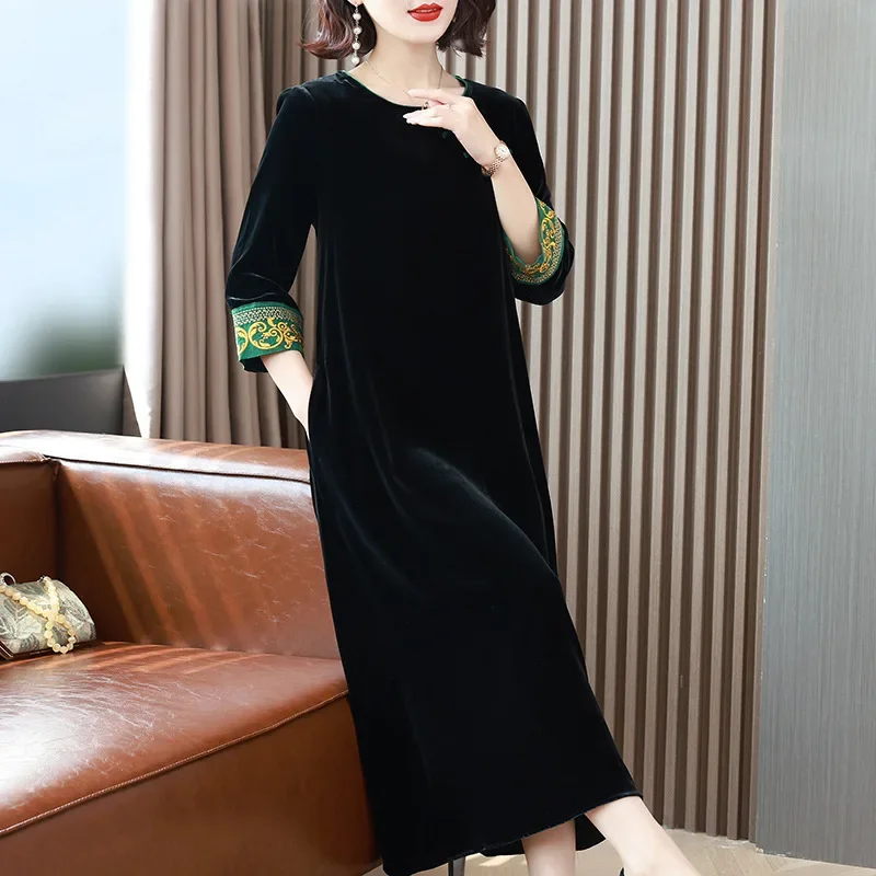 Элегантное возрастное осеннее платье больших размеров для мам юбка с вышивкой в