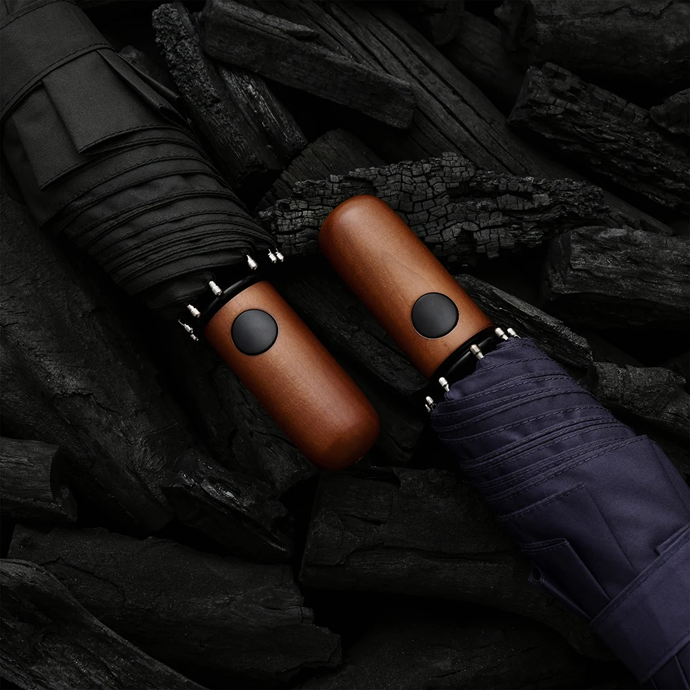 

Fully-Automatic Umbrella Men Rain Wooden Handle Business Style Large Folding Umbrella 8K Windproof Outdoor Parasol Anti UV Black