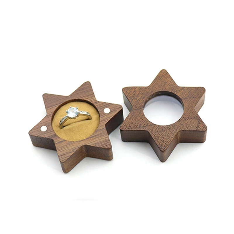 Коробка для обручального кольца Шестигранная звезда деревянная винтажная