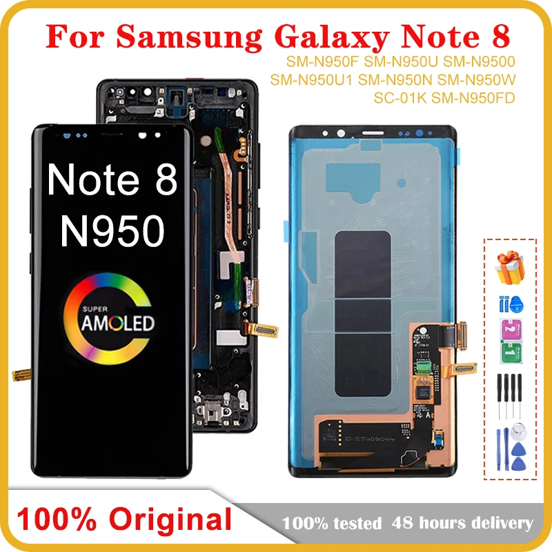 Оригинальный Super AMOLED ЖК-дисплей для Samsung Galaxy Note 8 N950F, сенсорный экран с рамкой для Samsung Note 8 SM-N950A N950U LCD