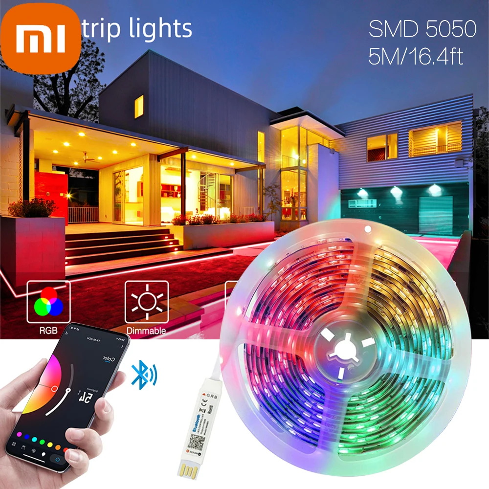 

Гибкая светодиодная лента Xiaomi (5 м) для ТВ, компьютера, стола, Bluetooth, 5 в RGB 5050