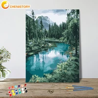 chenistory coloring by number tree landscape kits home decoration pictures painting by number lake view handpainted art gift