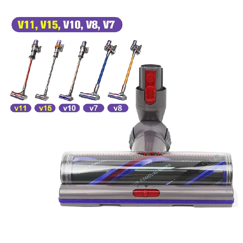 Фото Совместимая с Dyson V7V8V10V11V15 насадка для пола с высоким крутящим моментом, защитой от запутывания, прямым приводом и моторизованной щеткой для глубокой очистки №2