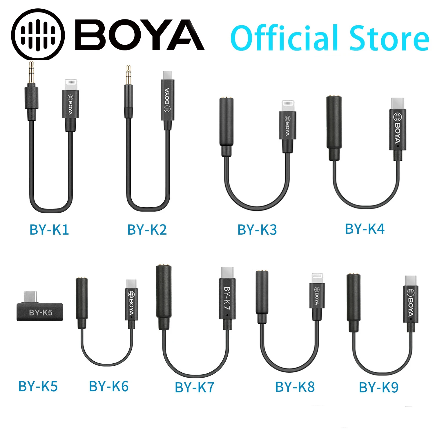 BOYA BY-K1-K9 Professional Extension Microphone Audio Adapter Cable for Wireless Microphone iPhone Xiaomi DJI OSMO™ ACTION DSLR