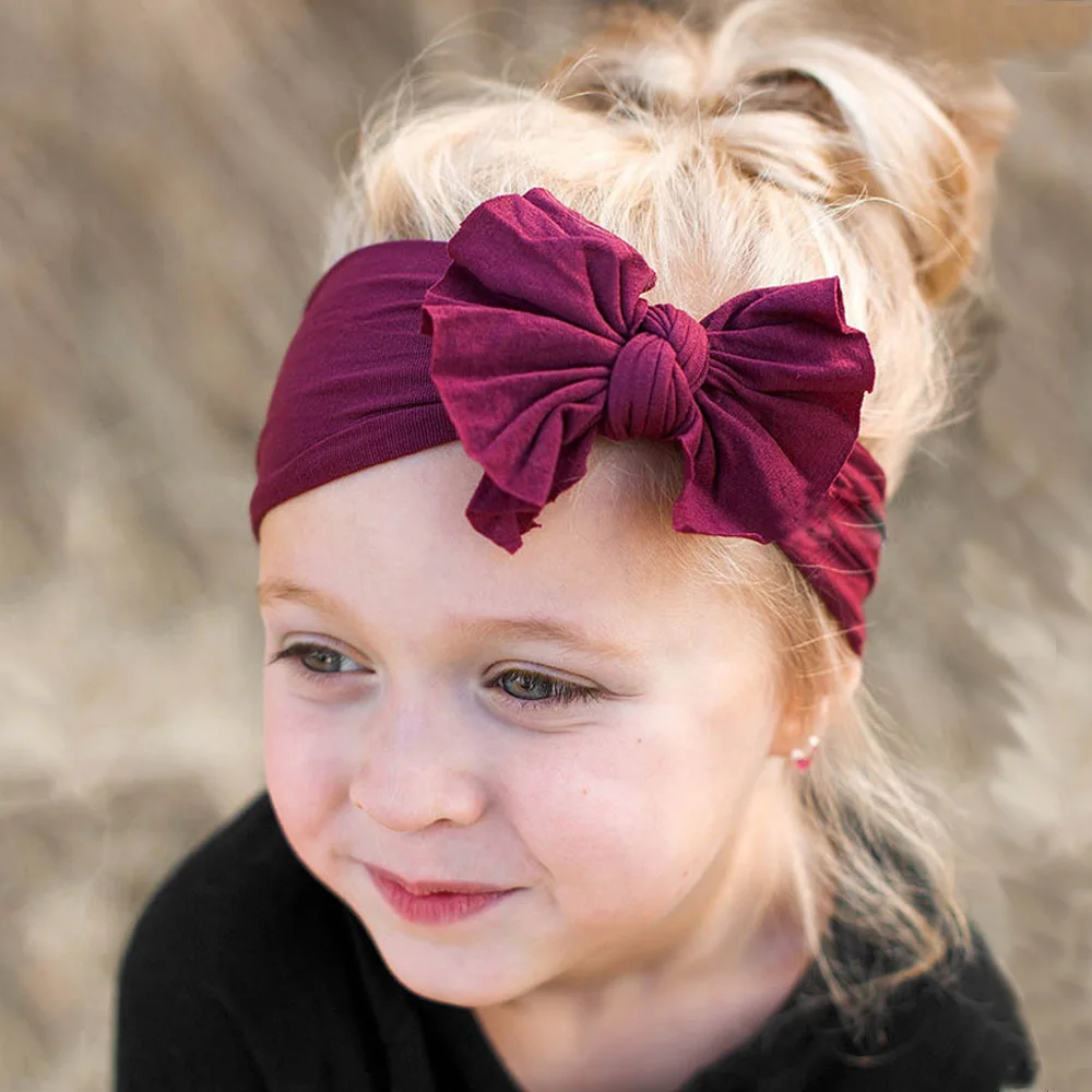 

0-7 Years Girl Baby Hair Accessories Nylon Bow Children Hair Band Soft and Wide Hairband Baby Stockings Knotted Headband